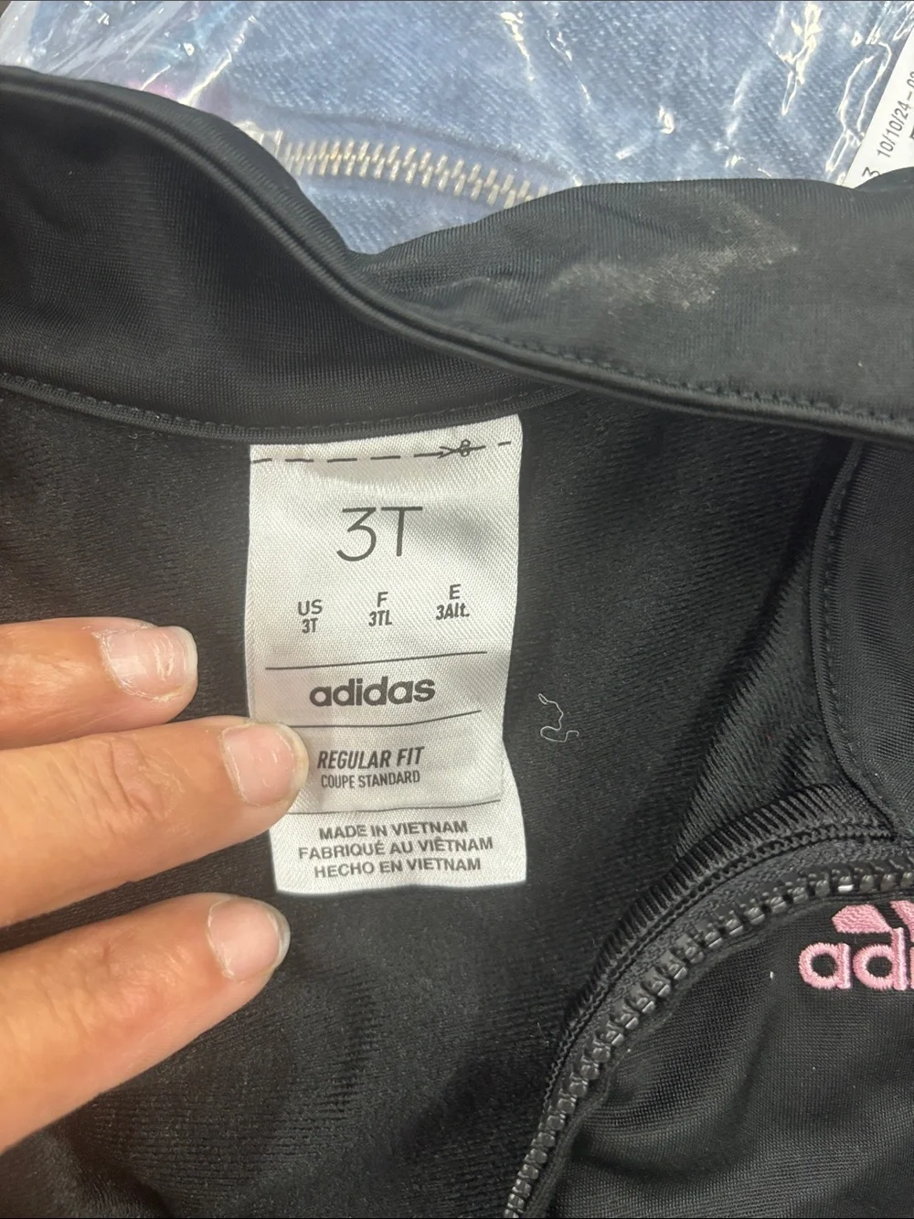 adidas Black Jacket with Pink Stripes and Logo